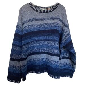 Vintage Eastern Mountain Sports Wool Sweater Men Large Stripe Knit Blue Gray 90s